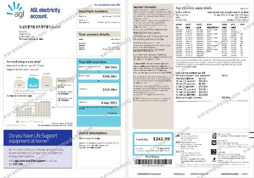 Australia AGL electricity account energy utility bill Word and PDF formats (2)